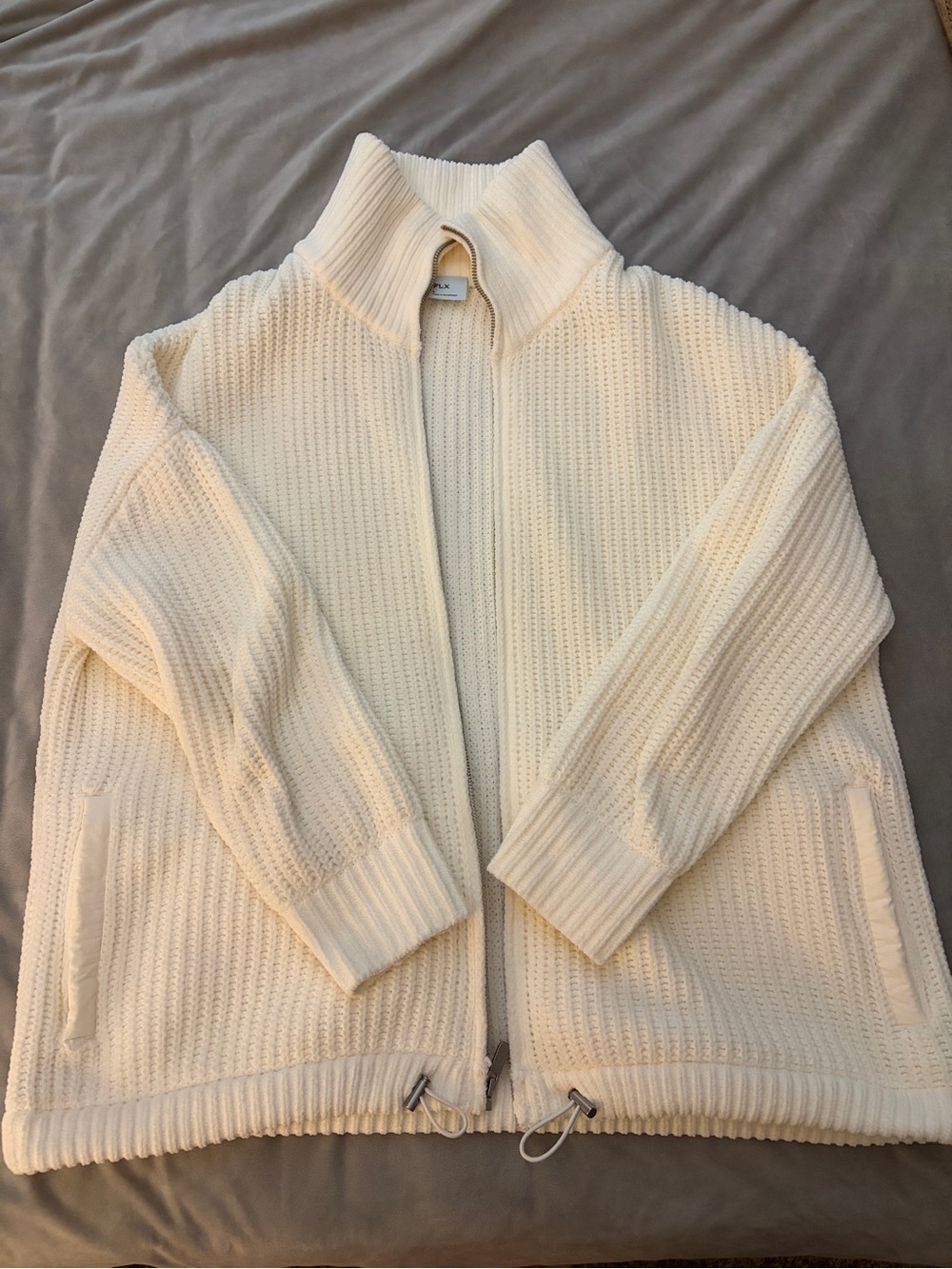 Ivory Knit Zip-Front Women's Sweater